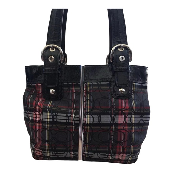 Plaid Black and Red Women's Bag Coach Poppy Tartan Glam Glitter
Tote - Picture 1 of 10